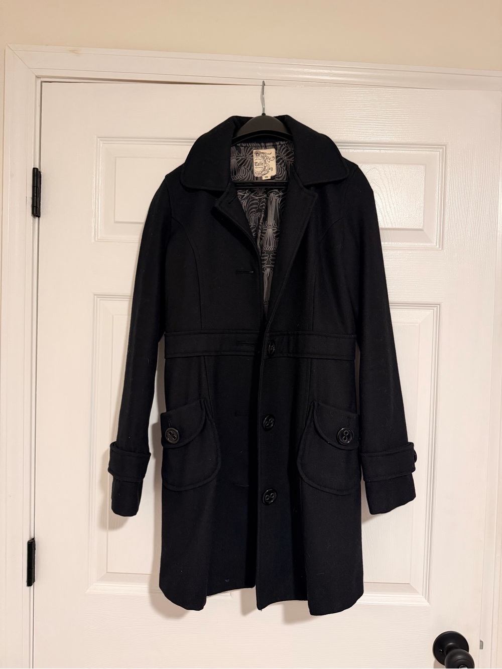 Women's Black Wool-Blend Button-Front Coat